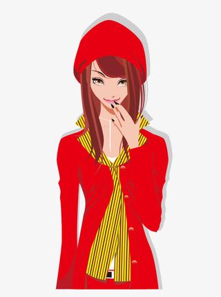 卡通手绘戴帽子长发美女免抠