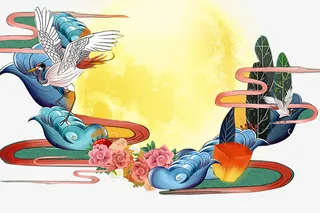 国风仙鹤月亮素材免抠