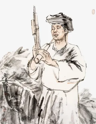 中国画吹芦笙的男人免抠