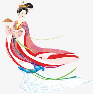 中秋节手绘美女月饼免抠