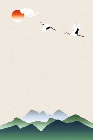 矢量古典古风手绘彩绘山水背景高清