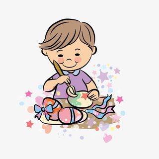 卡通小孩彩绘鸡蛋插画免抠