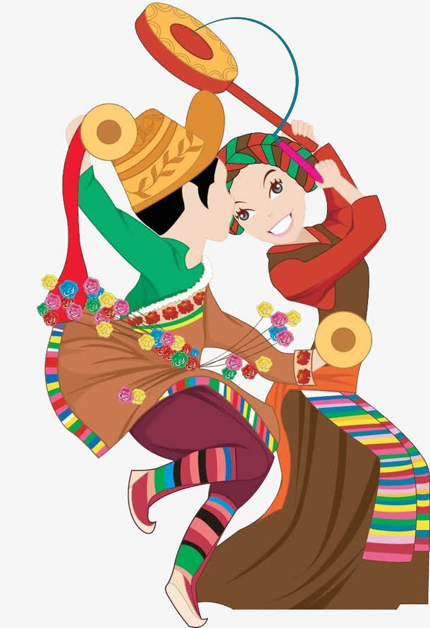 矢量跳舞的藏族男女免抠