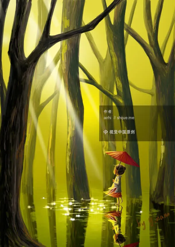 立绘彩绘风格树林环境渲染免抠