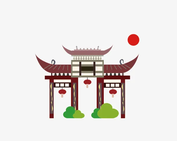 卡通手绘孔庙免抠
