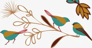 手绘树枝鸟儿免抠