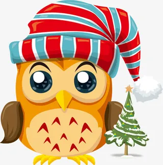 圣诞节圣诞树猫头鹰免抠