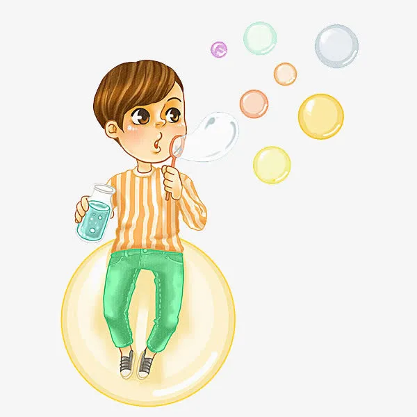 吹泡泡的男孩免抠