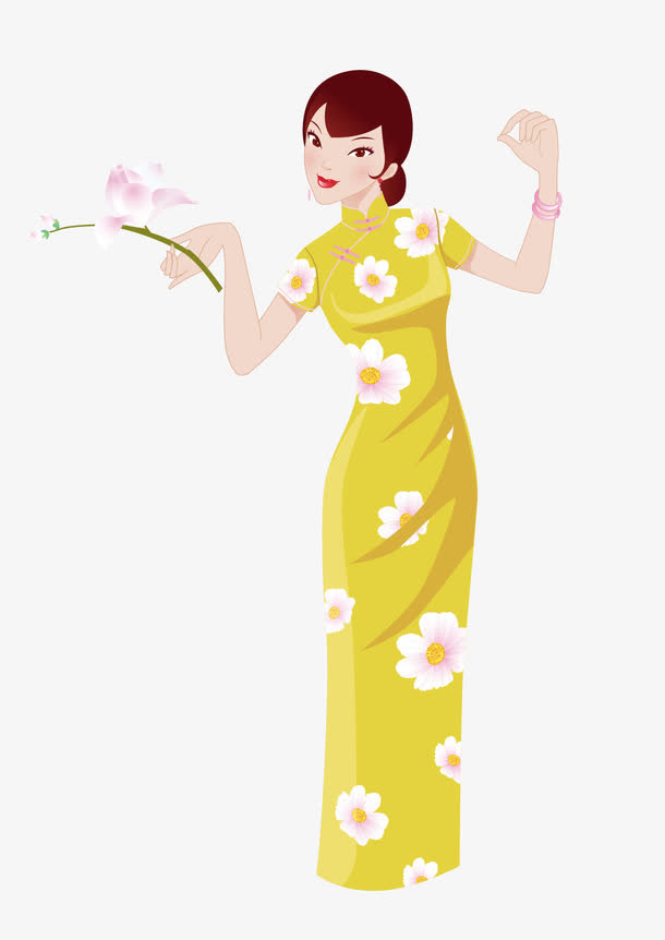 卡通旗袍女人免抠