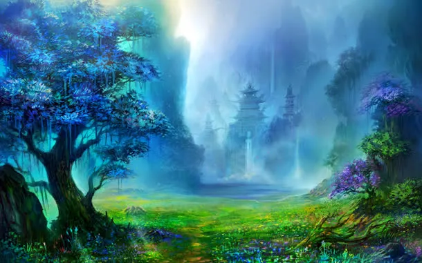 蓝色天空梦幻城堡免抠