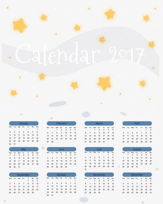 黄色五角星简约日历免抠