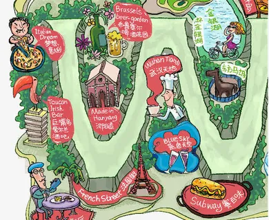 手绘武汉旅游地图免抠