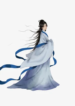 蓝色古风仙女免抠