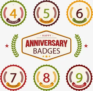 6款彩色周年纪念徽章免抠