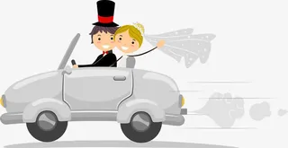 免抠卡通婚车上的新娘新郎免抠
