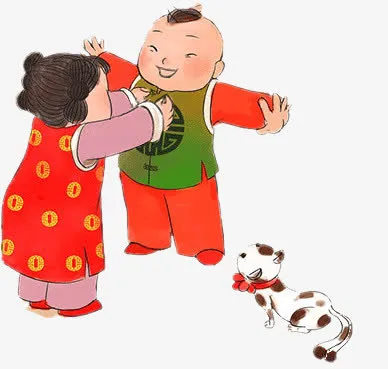 传统春节古典人物穿花衣服免抠