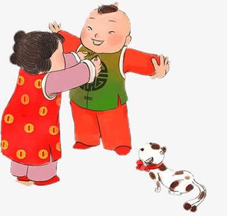 传统春节古典人物穿花衣服免抠