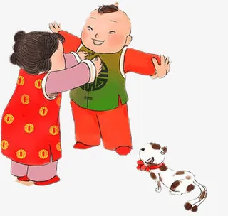 传统春节古典人物穿花衣服免抠