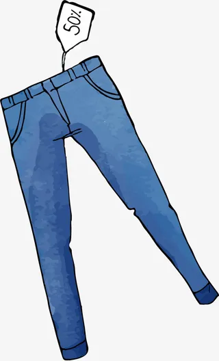 手绘促销的蓝色牛仔裤免抠