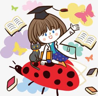 卡通手绘七星瓢虫小女孩免抠