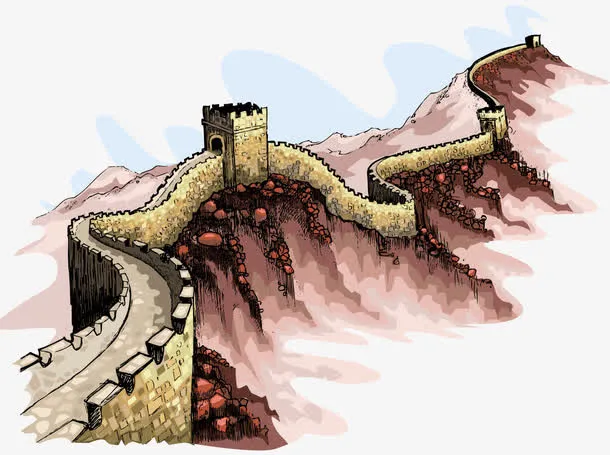 彩绘中国万里长城矢量免抠