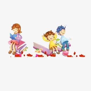 手绘卡通男女孩看书素材免抠