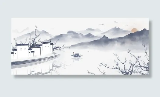 山水花草房屋图免抠