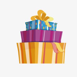 手绘三层大礼包礼盒免抠