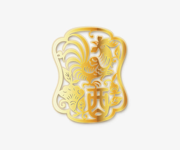 鸡年金色标签免抠