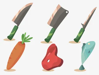卡通刀具与食材设计免抠