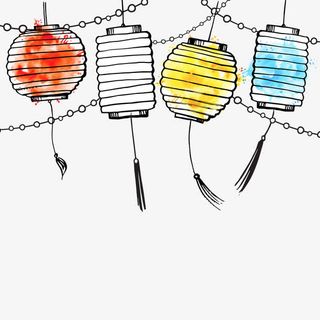 彩色手绘灯笼免抠