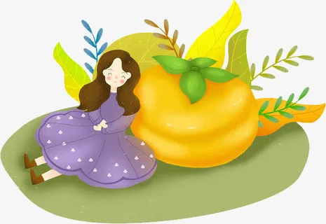 秋天柿子和女孩人物免抠