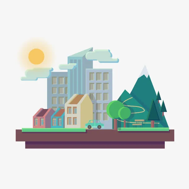 矢量创意城市风景素材免抠