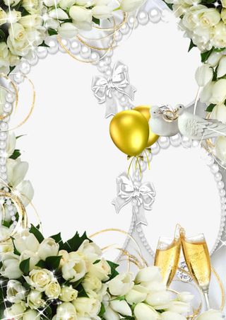珍珠鲜花相框免抠