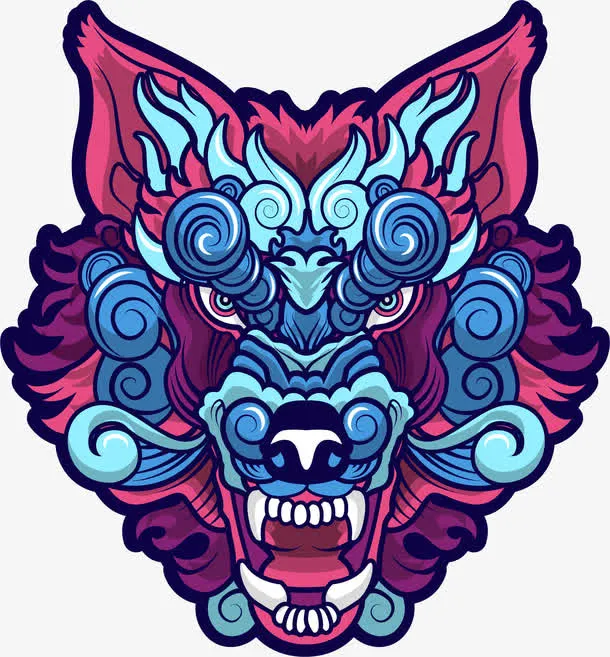 古风祥云花纹狼图腾免抠