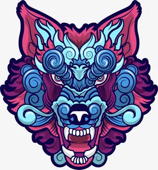 古风祥云花纹狼图腾免抠