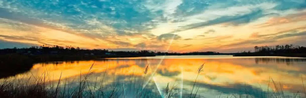 唯美淡雅山湖落日壁纸免抠