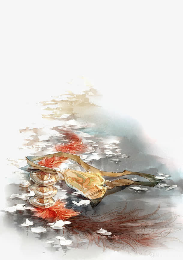 古风唯美水彩插画免抠