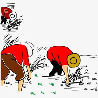 卡通手绘插秧的人物免抠