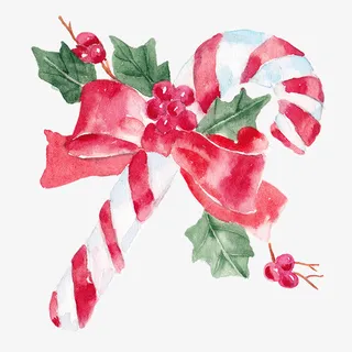 圣诞节清新水彩拐棍糖免抠