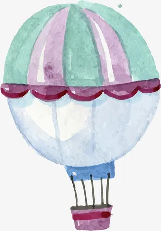 儿童手绘多彩热气球免抠