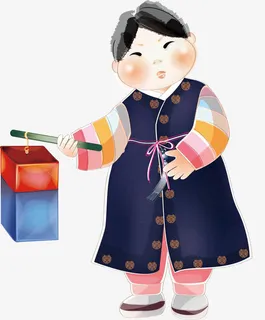 矢量孩子挑灯笼免抠