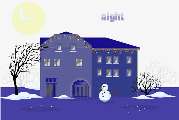 矢量寒冷的冬夜雪人免抠