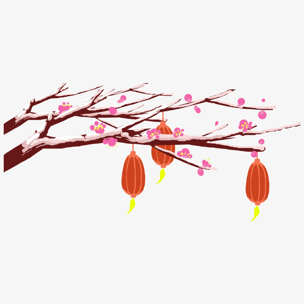 新年带雪梅花窗户素材免抠