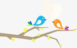 卡通手绘小鸟树枝免抠