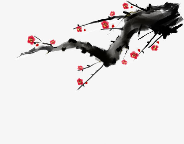 中国风树枝梅花装饰免抠