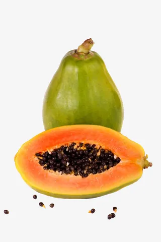 实物水果完整的木瓜和半个木瓜免免抠