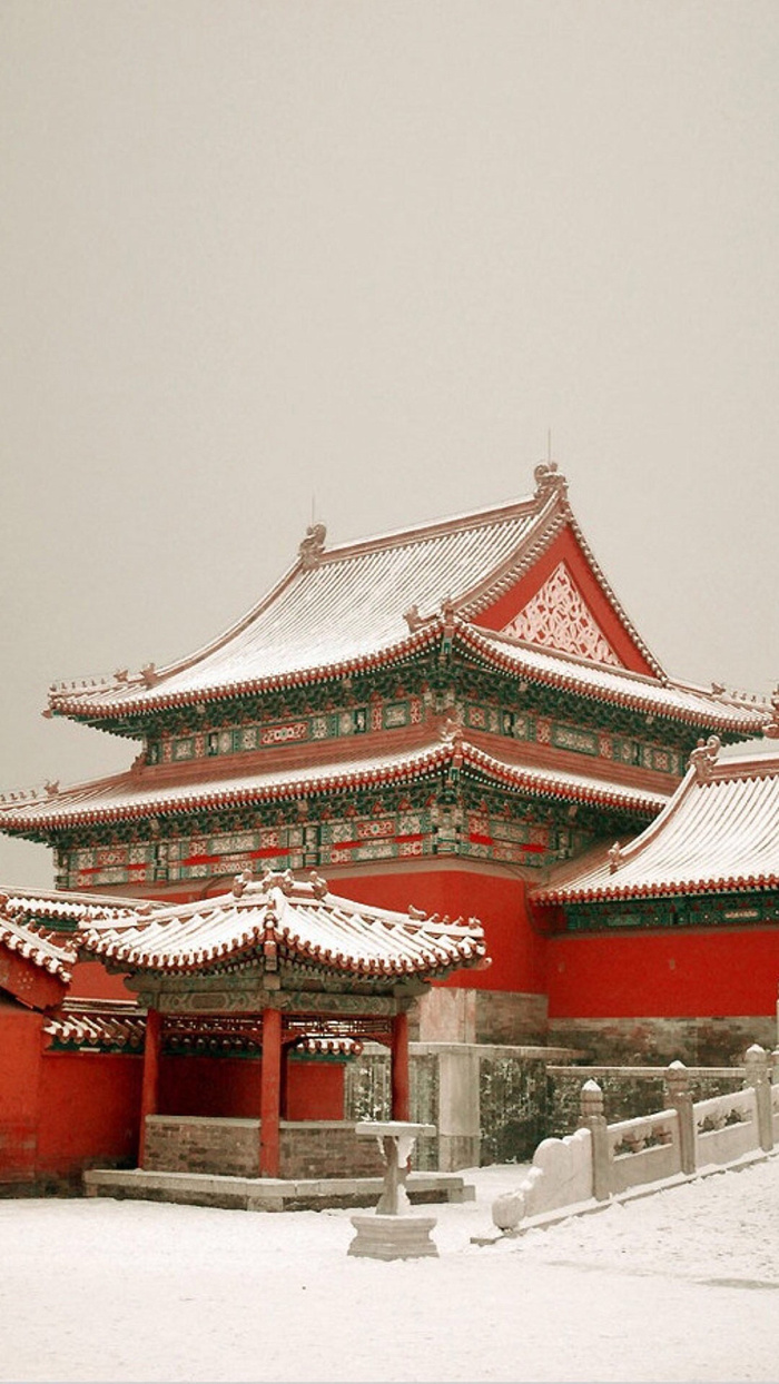 灰色天空故宫雪景背景高清