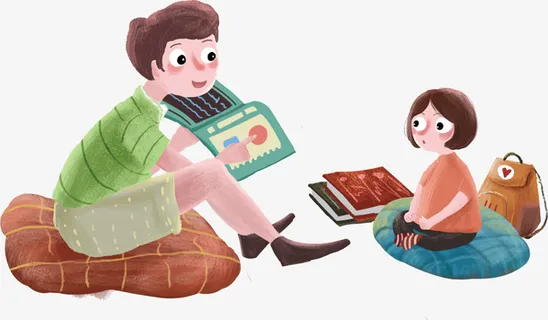 爸爸陪女儿在看书免抠