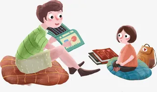 爸爸陪女儿在看书免抠